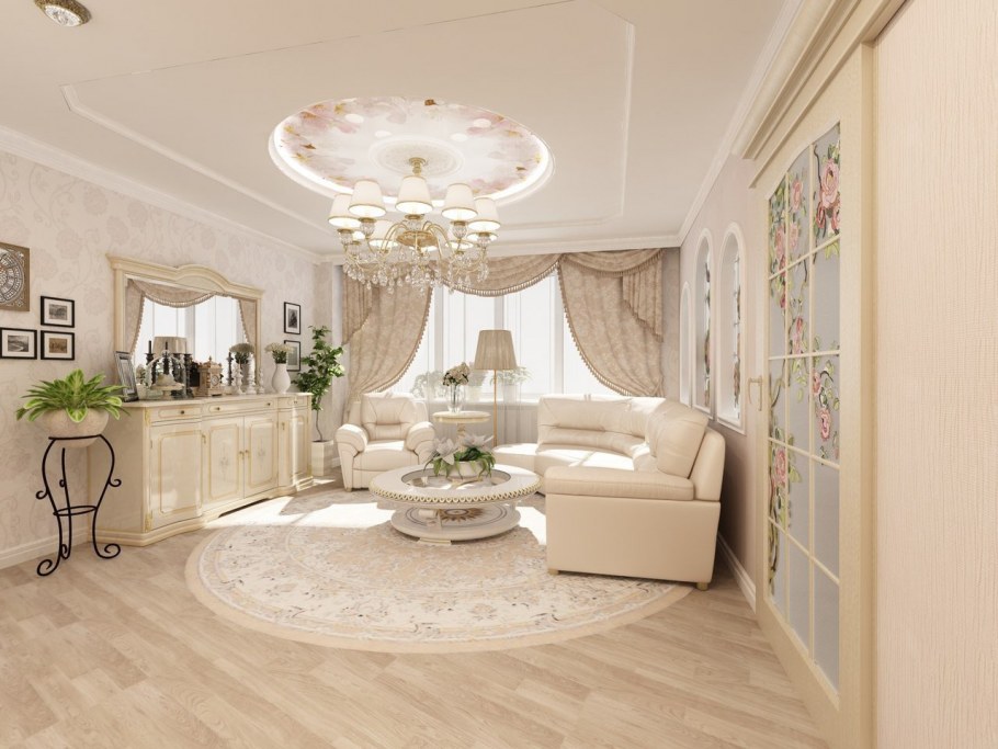 Гостиная в стиле классика в светлых тонах