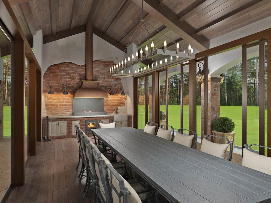 Летняя кухня веранда беседка с мангалом