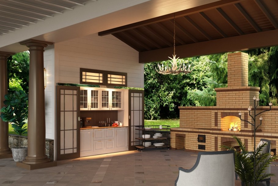Летняя кухня с перголой и мангалом