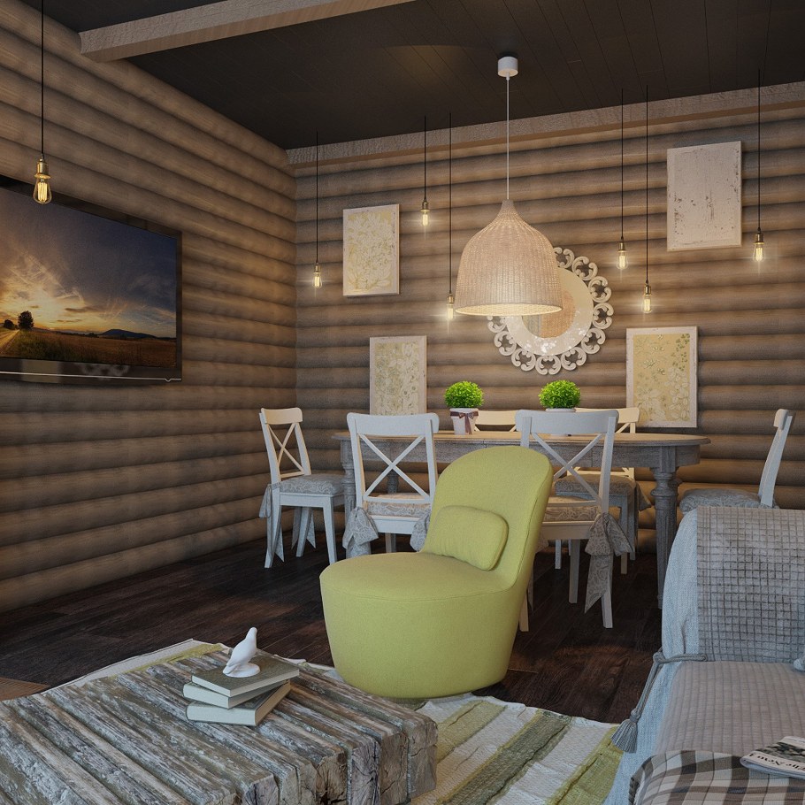 Интерьер бани из бревна