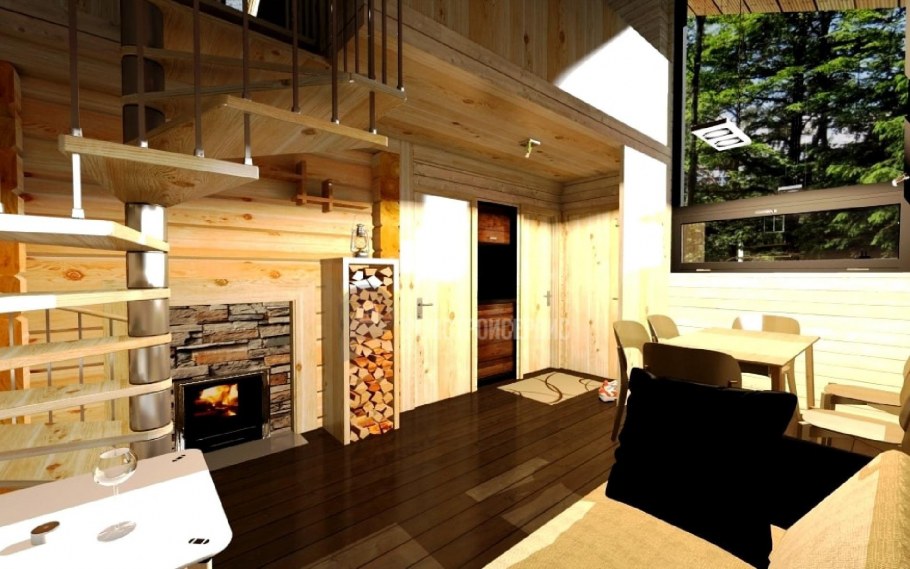 Интерьеер бане из бревна