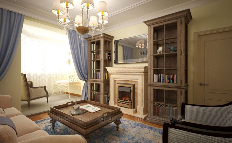 Камины в интерьере гостиной в стиле Прованс