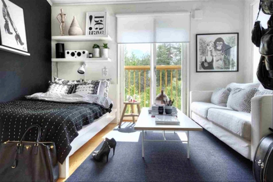 Черно белая спальня для подростка