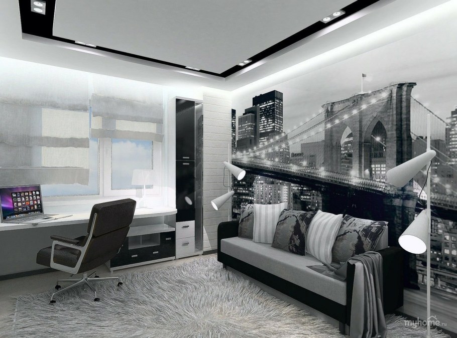 Комната для подростка в черно-белых тонах