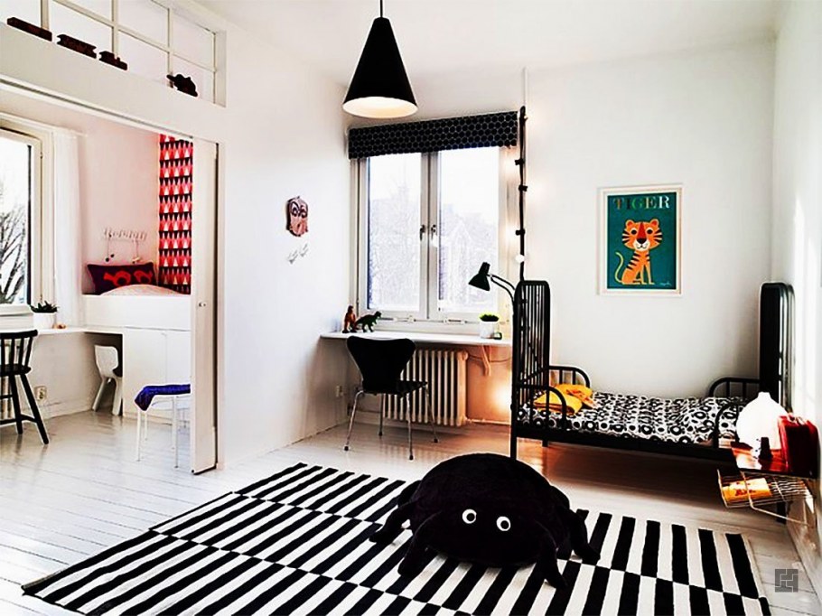Черно белая комната для девочки