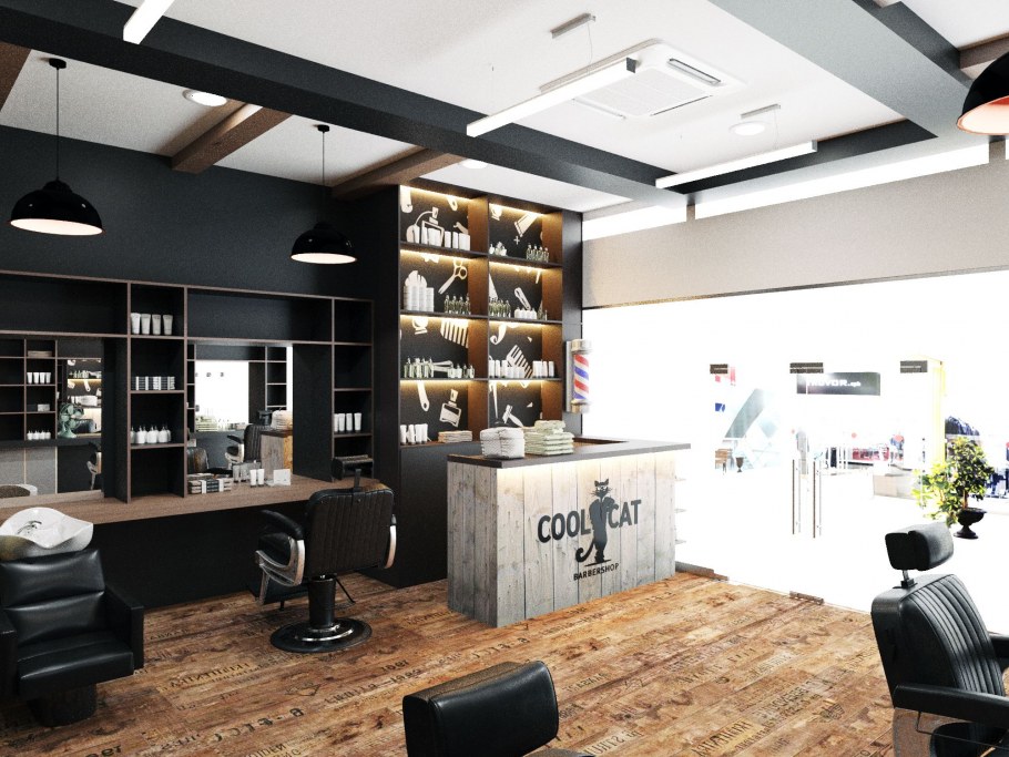 Мужская парикмахерская в стиле лофт интерьер