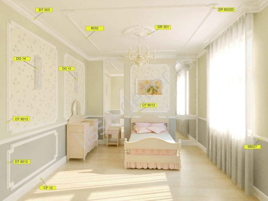 Багет в интерьере спальни