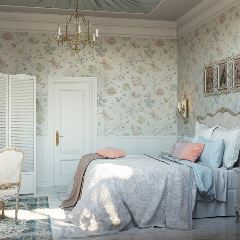 Панно над кроватью из обоев