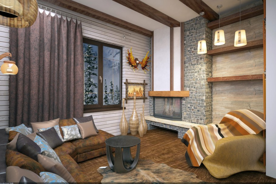 Декор маленькой гостинной в стиле Шале