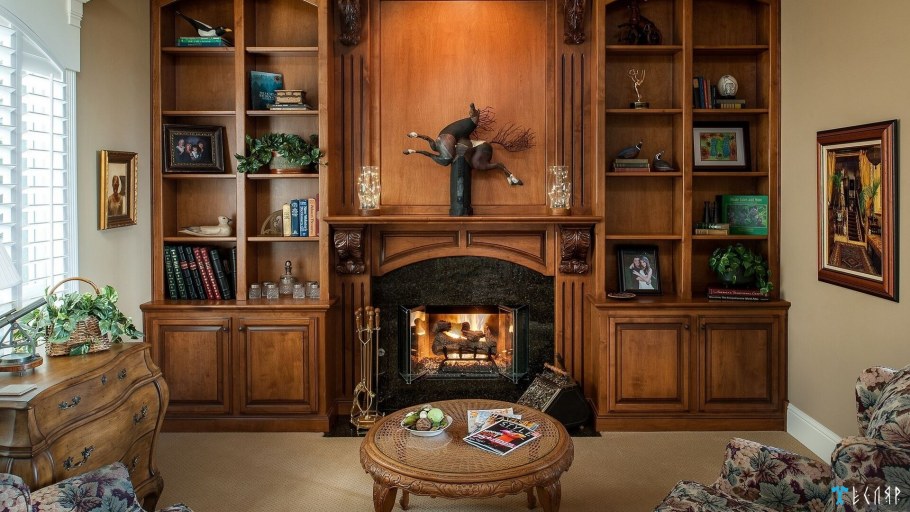Книжный шкаф с камином