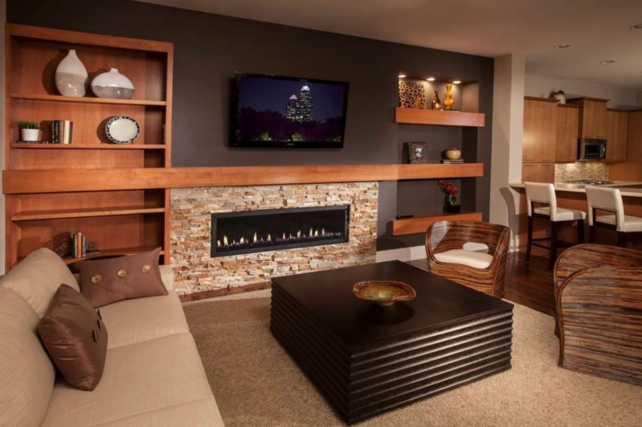 Стенка с камином и телевизором