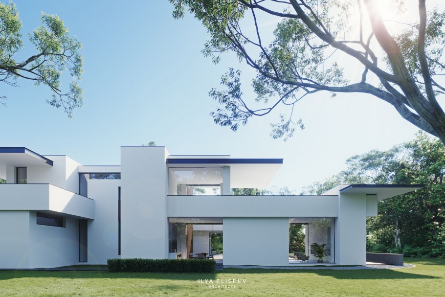 Двухэтажный дом в средиземноморском стиле с плоской крышей