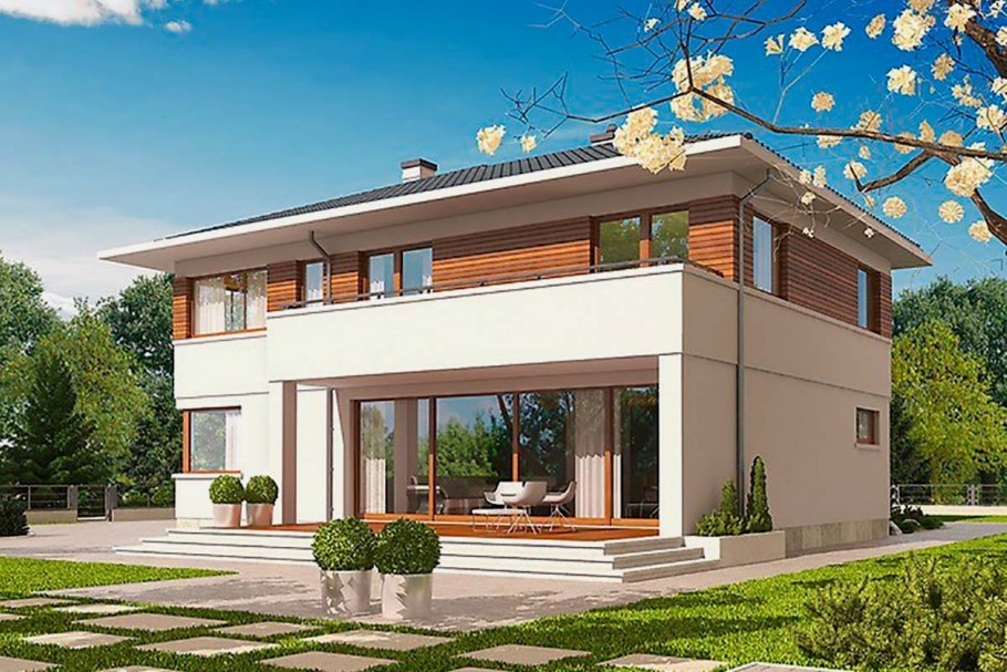 Дом с плоской крышей в средиземноморском стиле