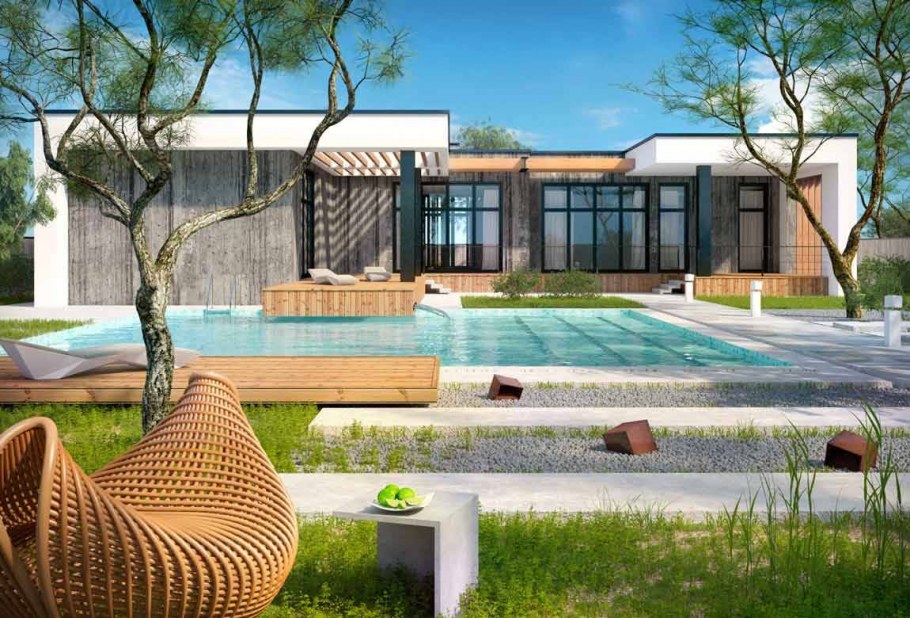 Дом с плоской крышей в средиземноморском стиле