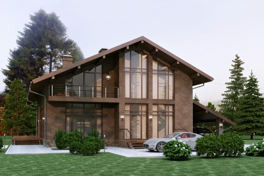 Кирпичный дом в стиле Шале