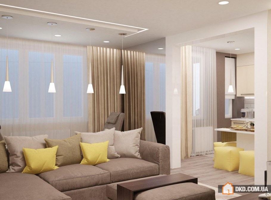 Светлая гостиная с яркими акцентами