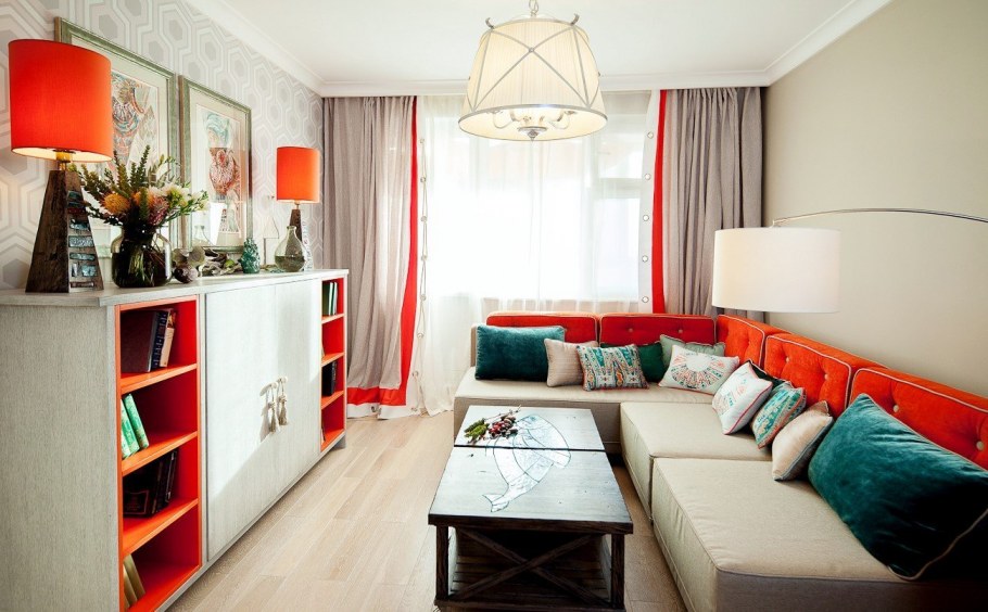 Зал в бежево голубых тонах