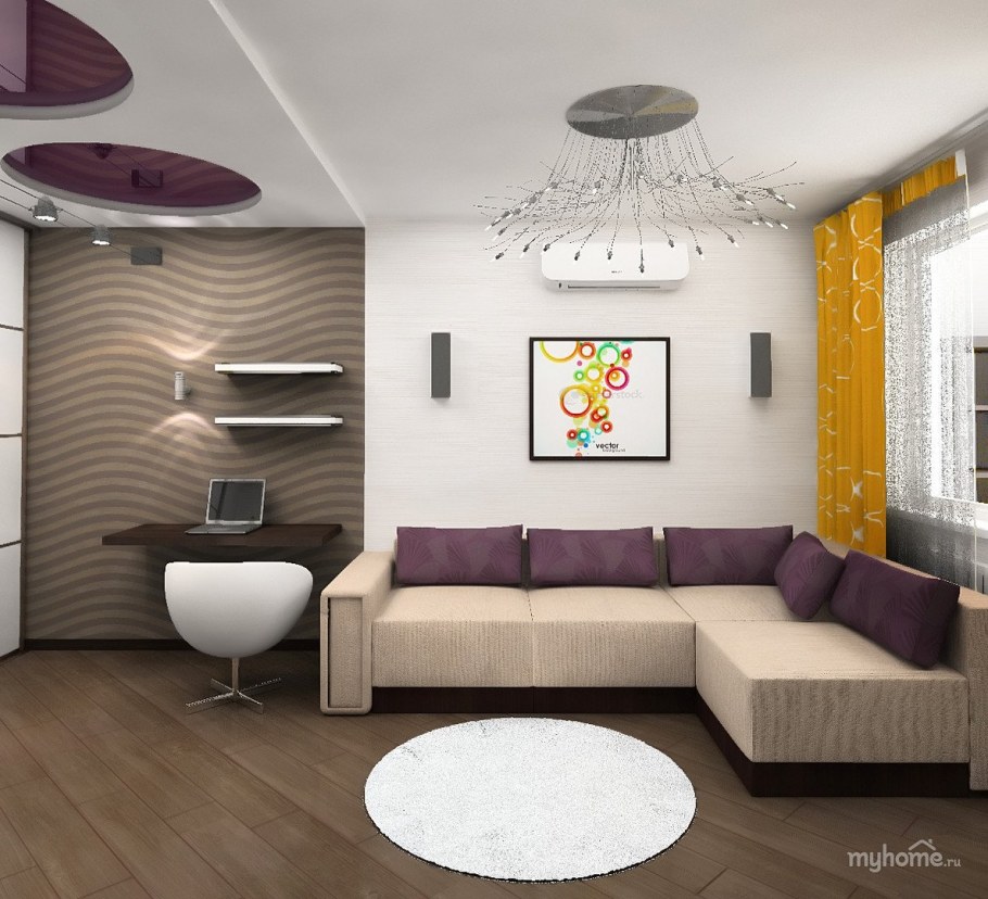 Бежевый интерьер с яркими акцентами