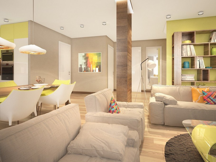 Гостиная в бежево зеленых тонах