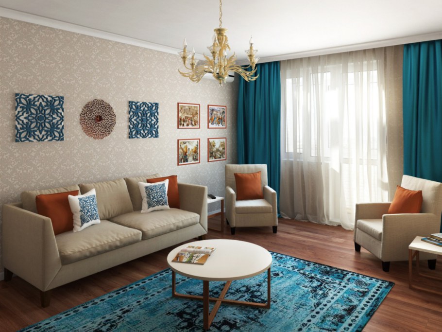 Бежевый интерьер с яркими акцентами