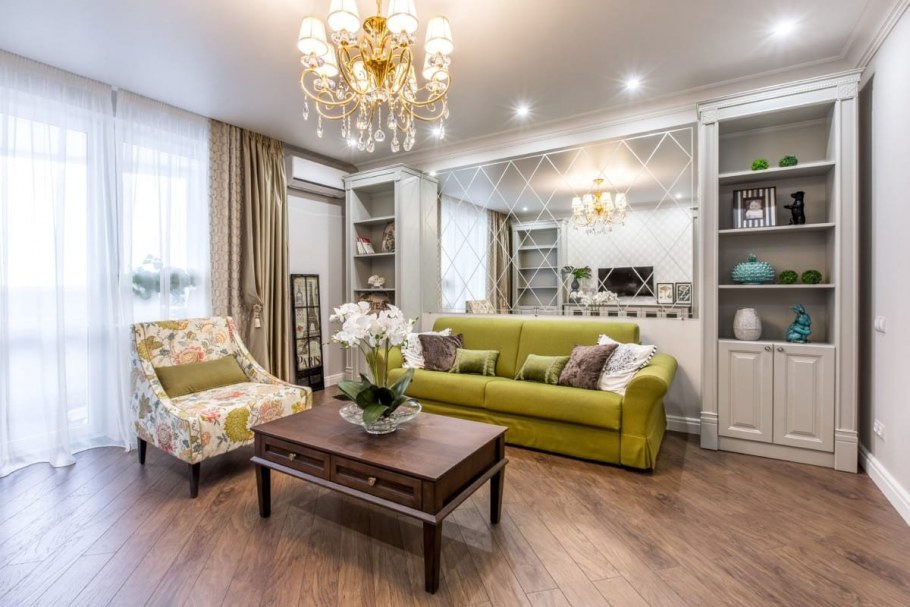 Гостиная с кирпичной стеной