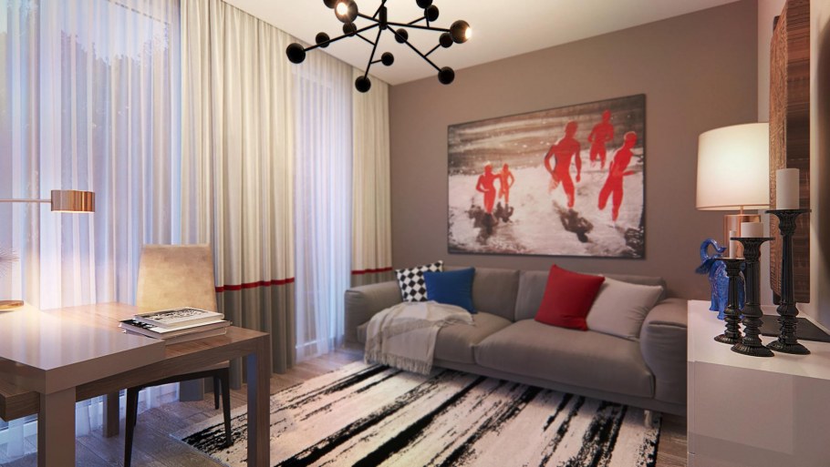 Интерьер гостиной с яркими акцентами