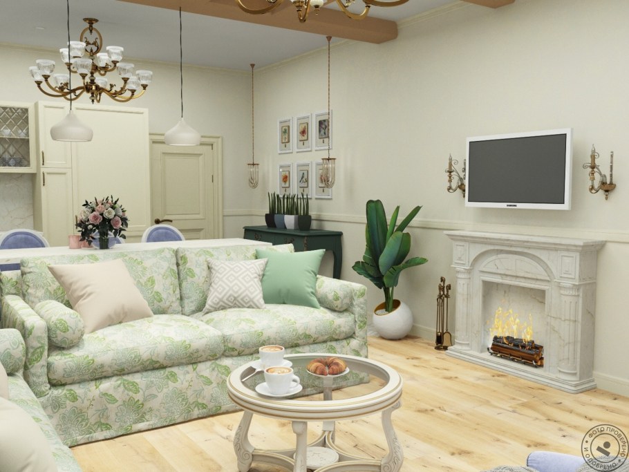 Кухня Прованс с камином