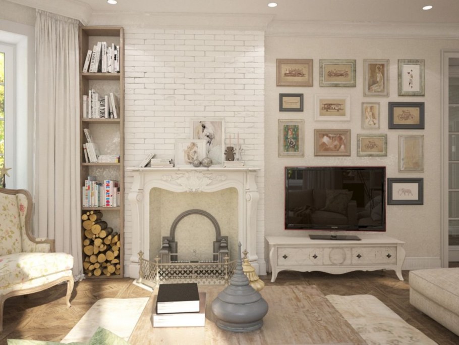 Зал с камином в стиле Прованс