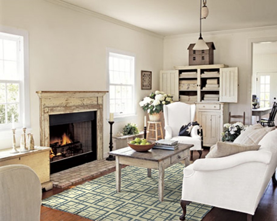 Гостиная с камином в стиле Прованс Кантри