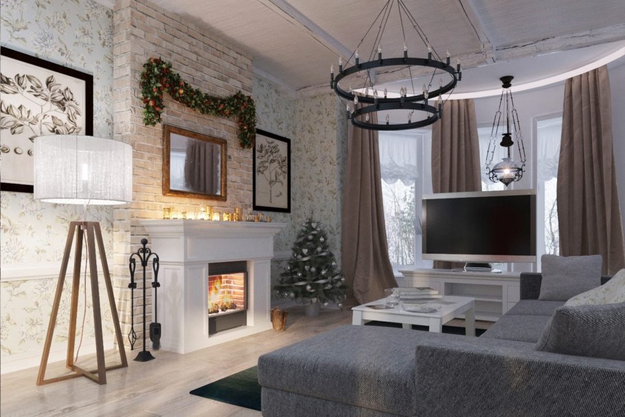 Зал с камином в стиле Прованс