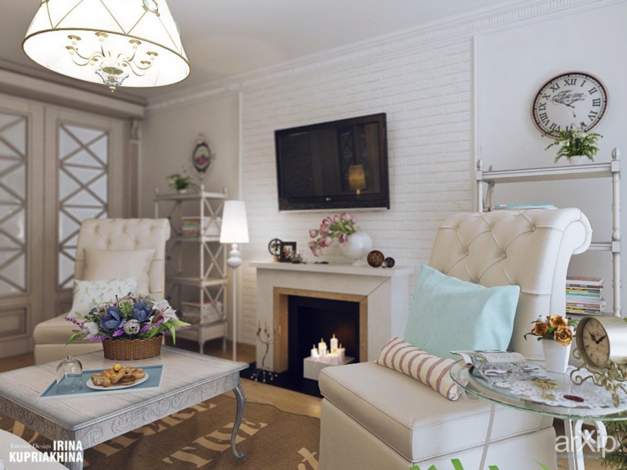 Гостиные в стиле Прованс с камином