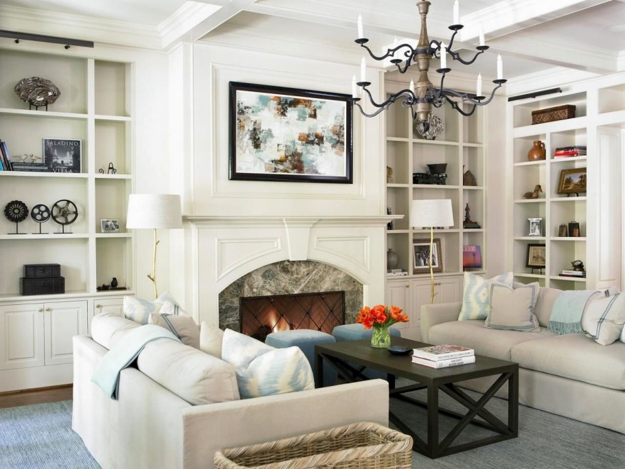 Гостиные в американском стиле с камином