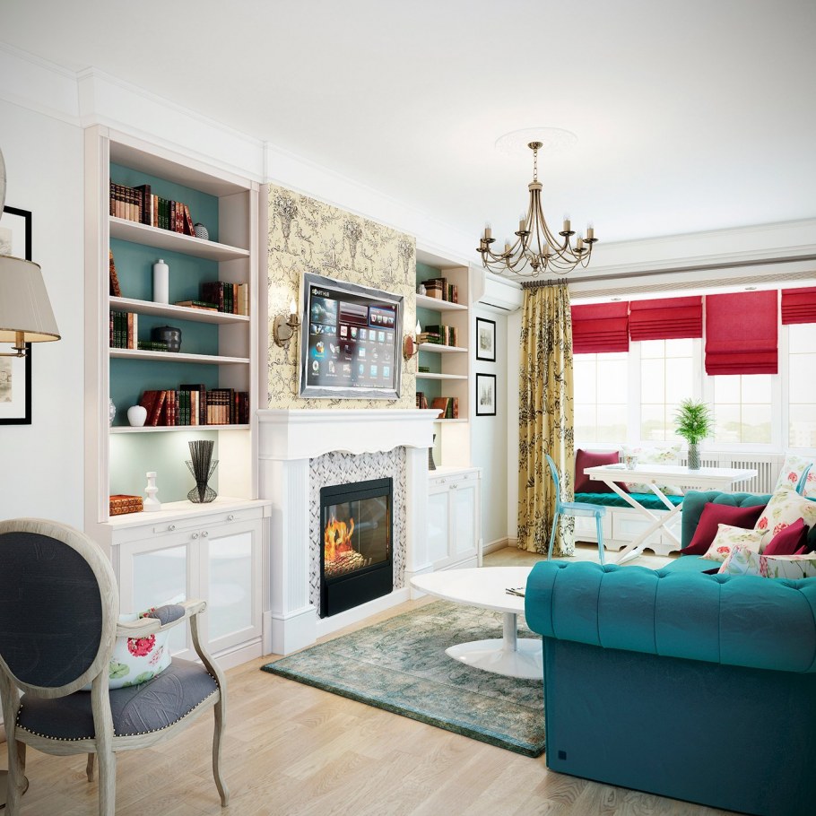 Гостиные в прованском стиле с камином