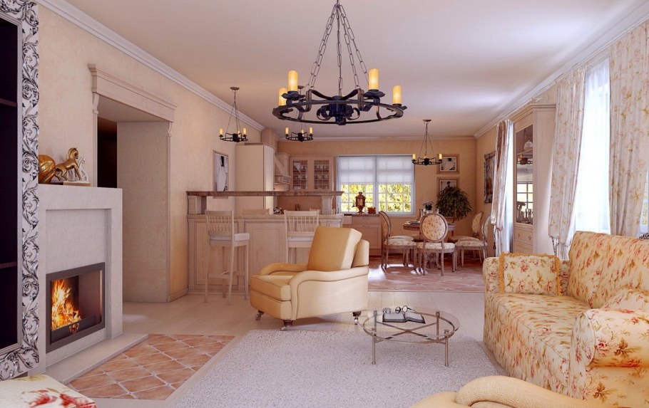 Гостиная в стиле Прованс в частном доме