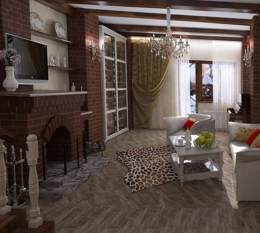 Кухня-гостиная в стиле Кантри