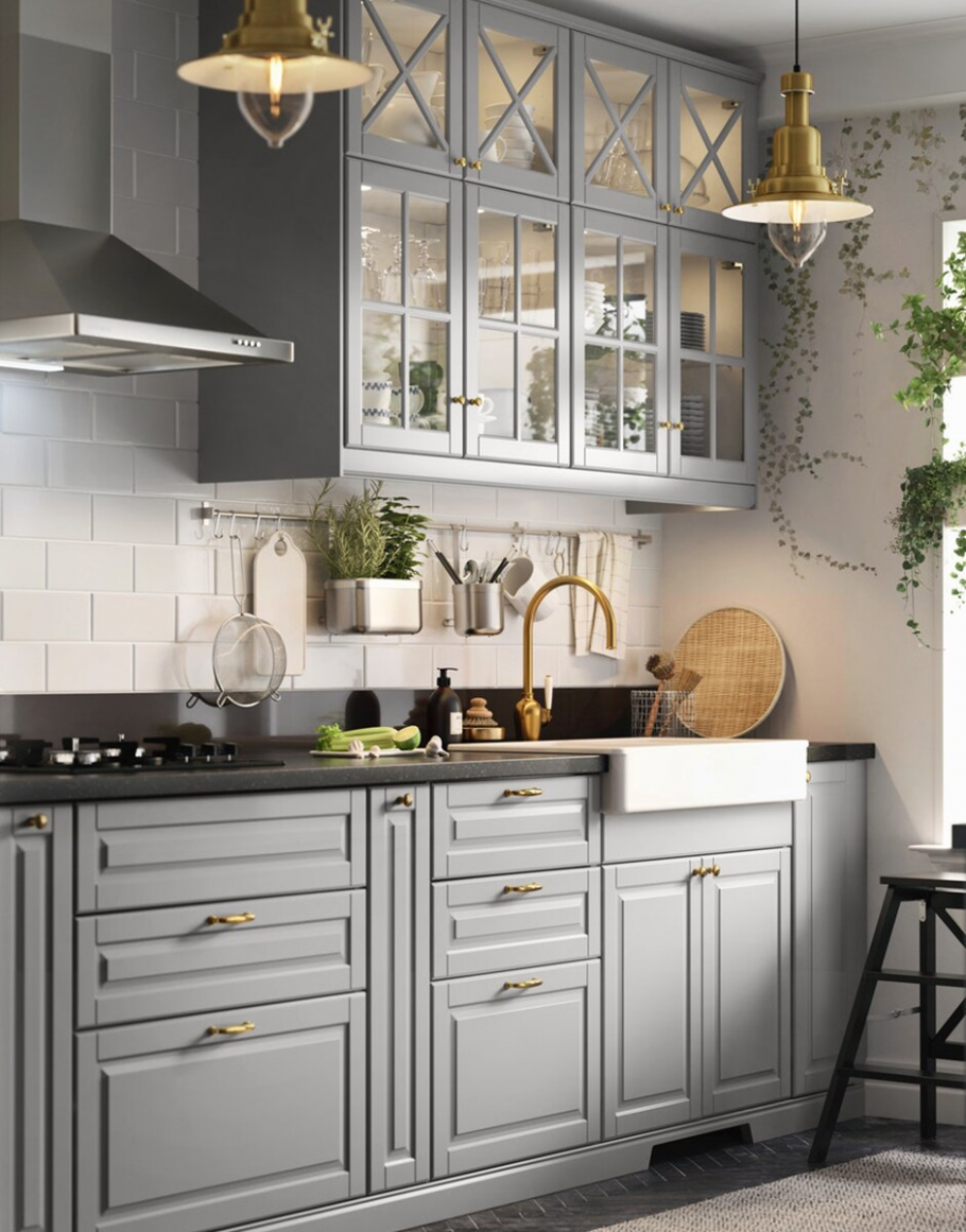 Кухня икеа Будбин серая