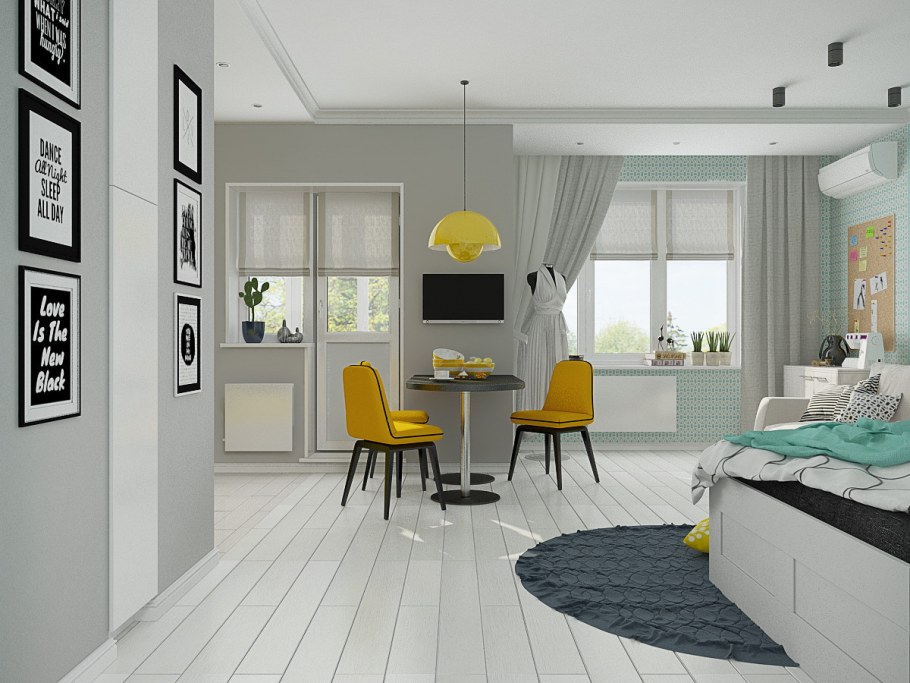 Серый желтый мятный в интерьере