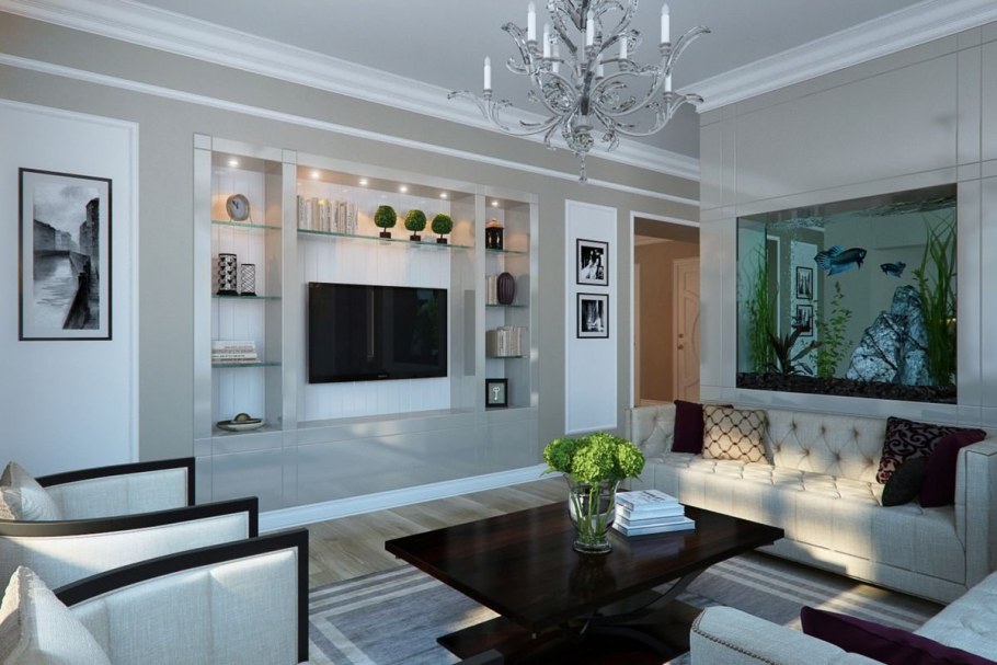 Гостиная с нишей для телевизора