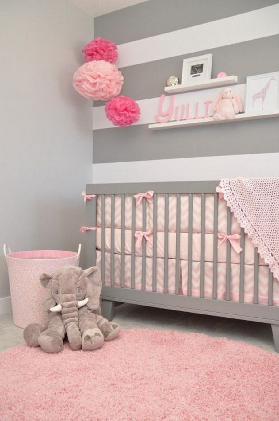 Розово серая детская комната