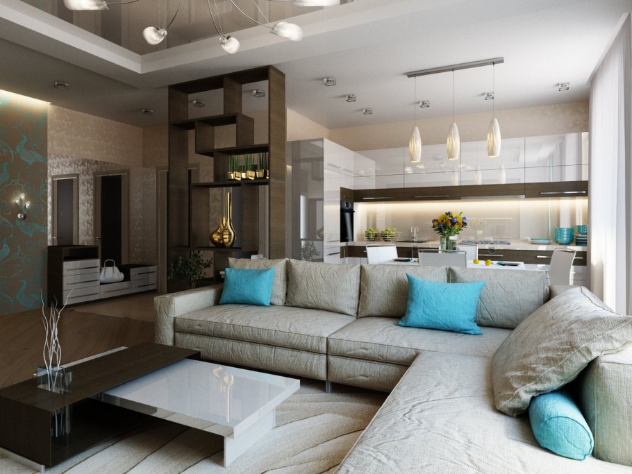 Гостиная Неоклассика с бирюзой