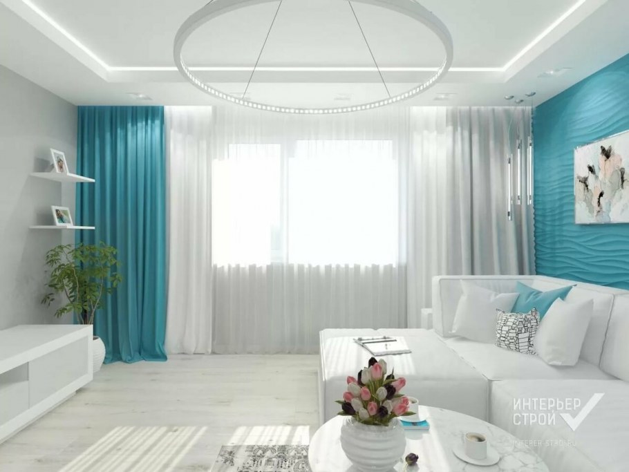 Бежево бирюзовая гостиная