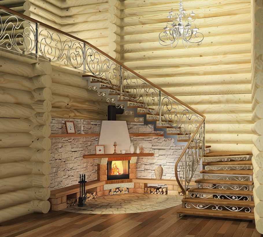 Камин у лестницы