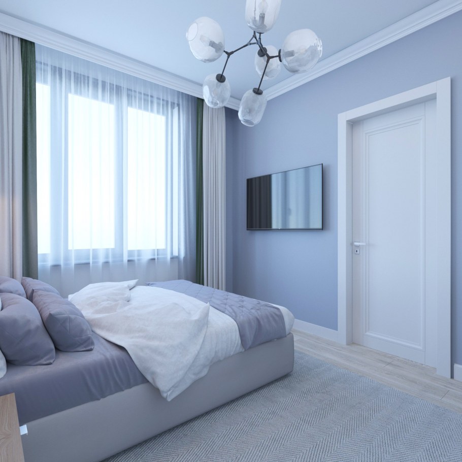 Декор спальни в голубых тонах