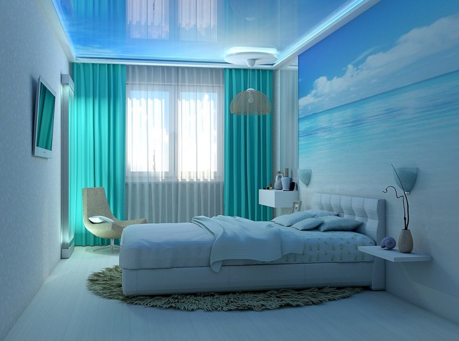 Спальня в бело голубых тонах