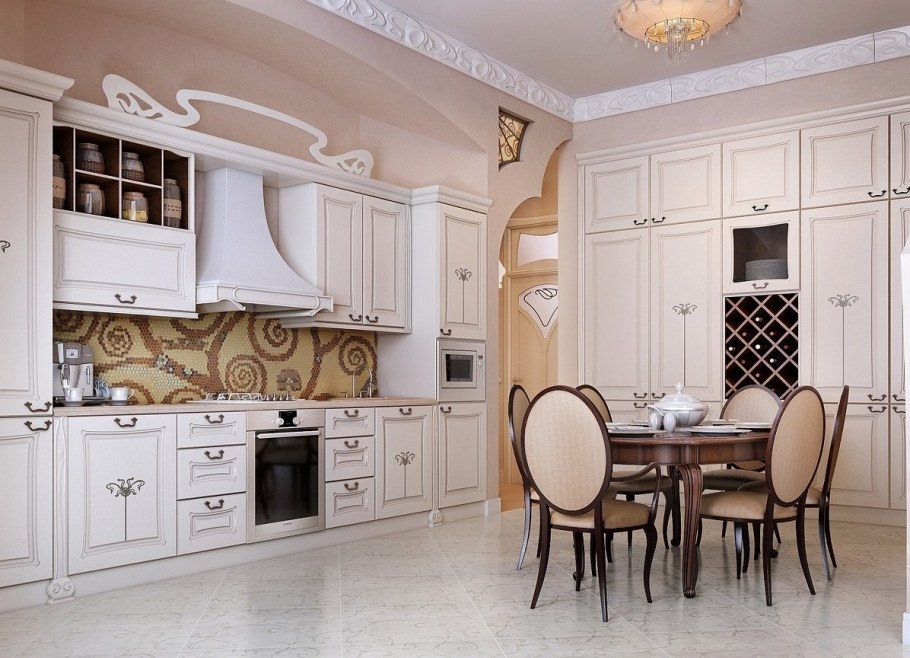 Кухни Неоклассика светлые с патиной