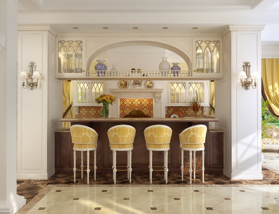 Кухня столовая с аркой в классическом стиле