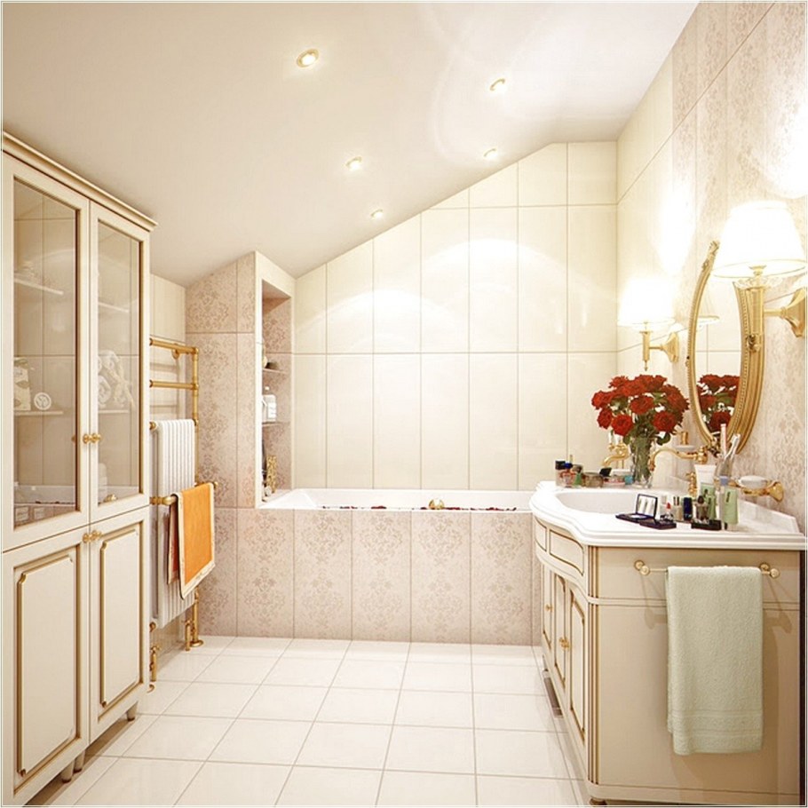 Светлая плитка в ванной