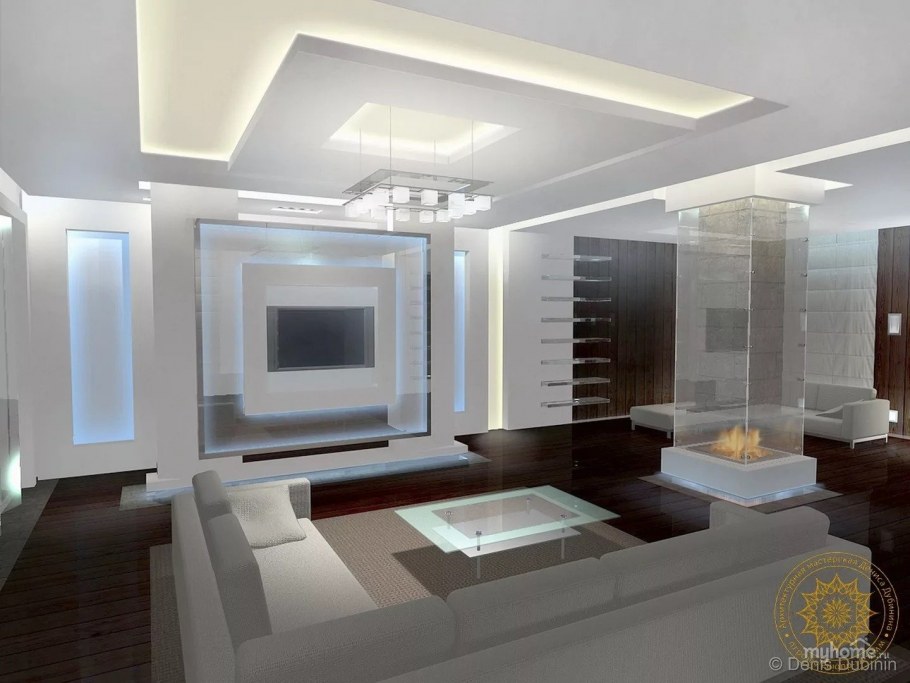 Потолки в стиле хайтек для гостиной