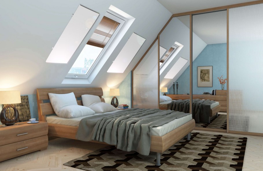 Спальня с мансардными окнами