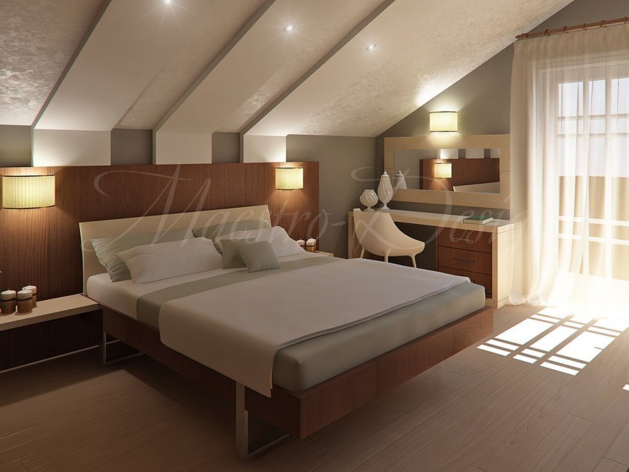 Спальня с мансардным потолком